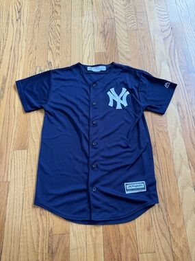 Majestic Navy Kids Button-Up Yankees Jersey with White Logo
